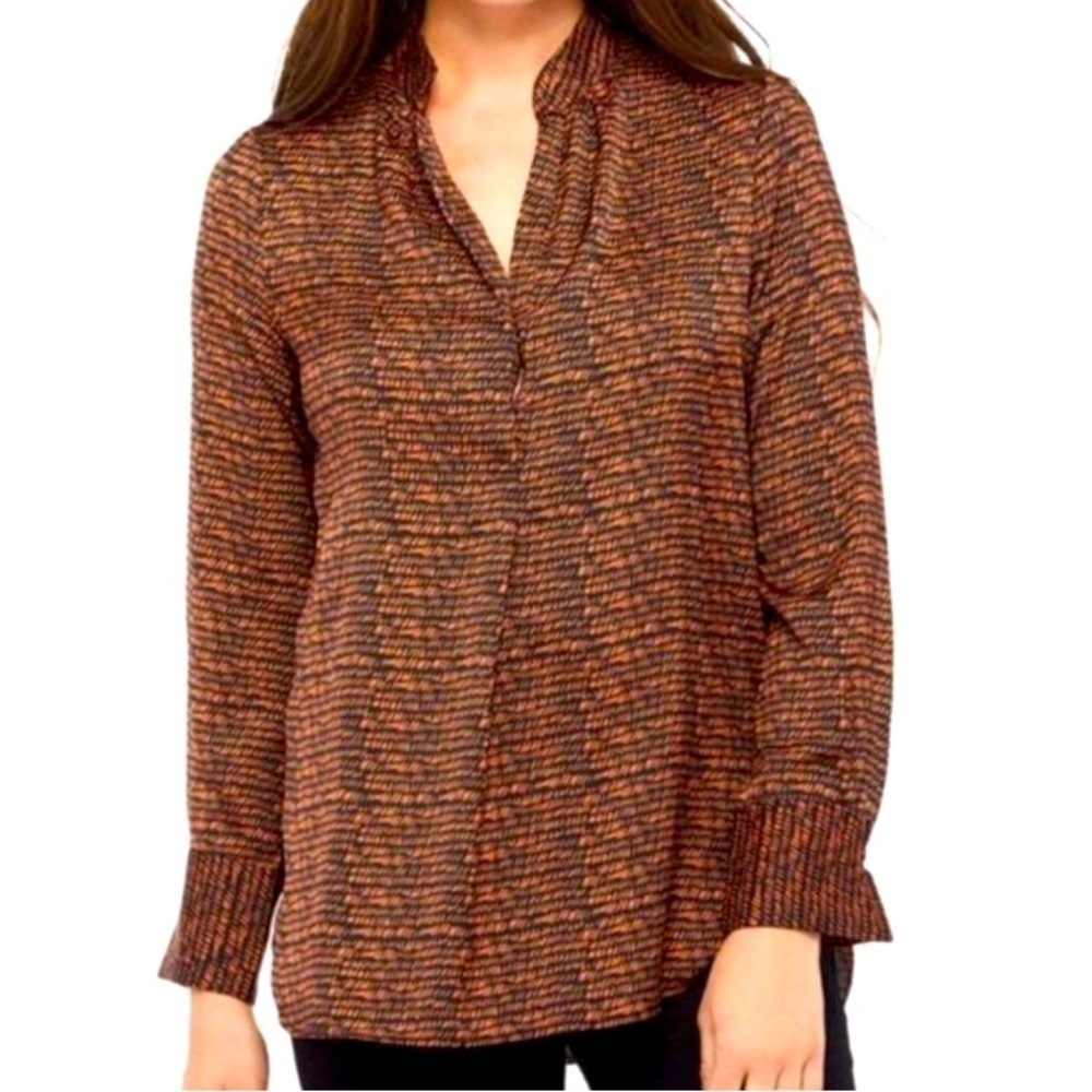 Evereve x David Lerner Bombay Tunic Navy Orange V-Neck Top Size Large